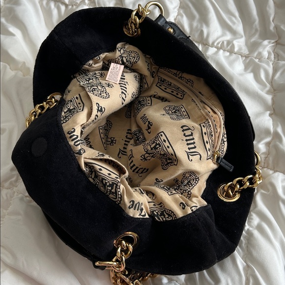 RARE Vintage Juicy Couture Velour Hobo Chain Charm Y2k Black, Gold, Hot Pink HTF - Picture 13 of 16